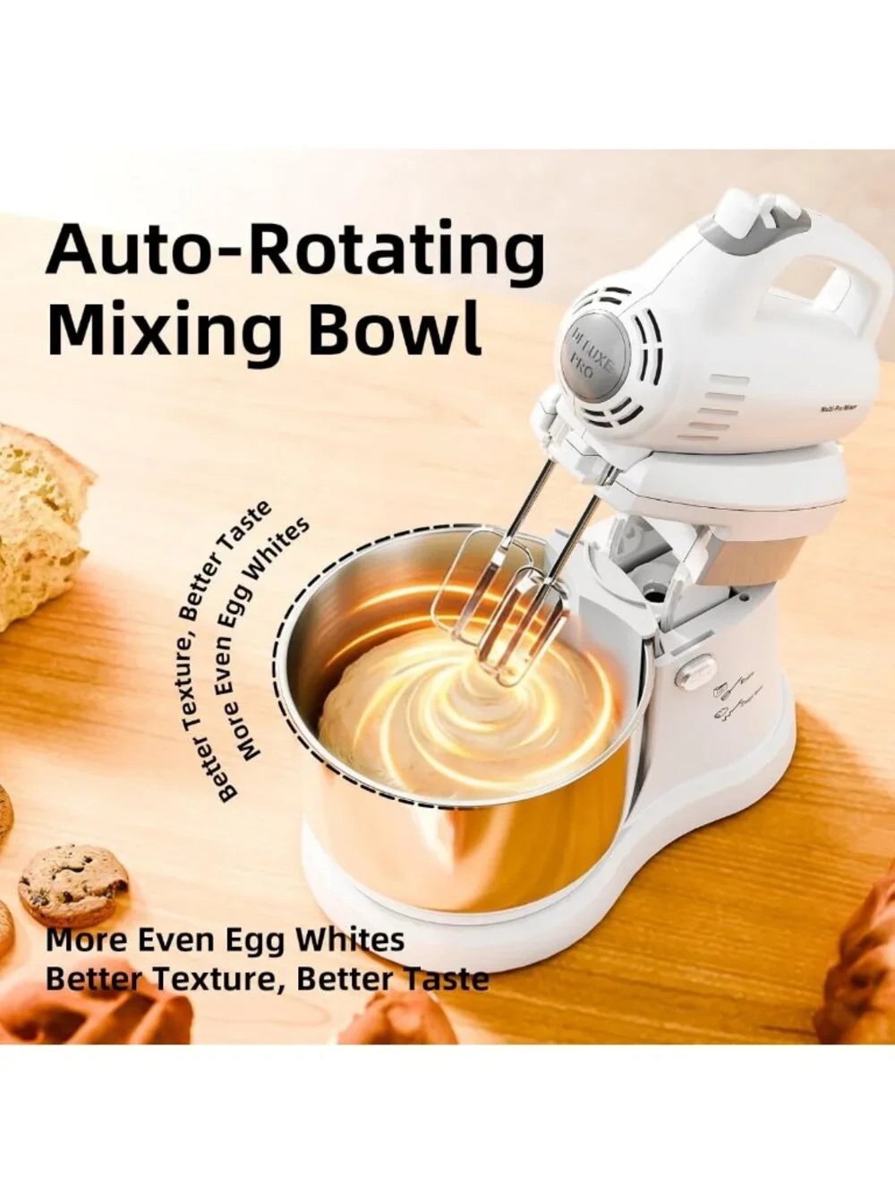 2-in-1 Electric Stand Mixer 3.2QT with Auto-Rotating Bowl & 5-Speed Turbo for
